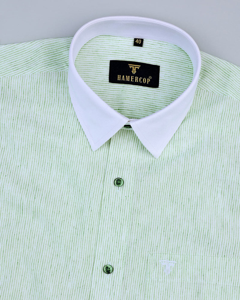 Oracle Green And White Stripe Linen Cotton Designer Shirt