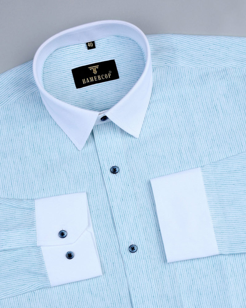 Oracle Blue And White Stripe Linen Cotton Designer Shirt