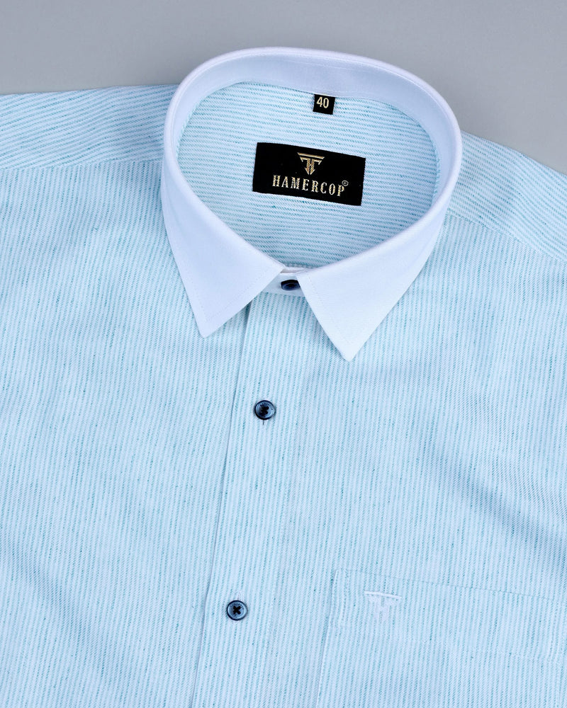 Oracle Blue And White Stripe Linen Cotton Designer Shirt