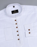 Moon White Designer Self Check Dobby Cotton Shirt Style Kurta
