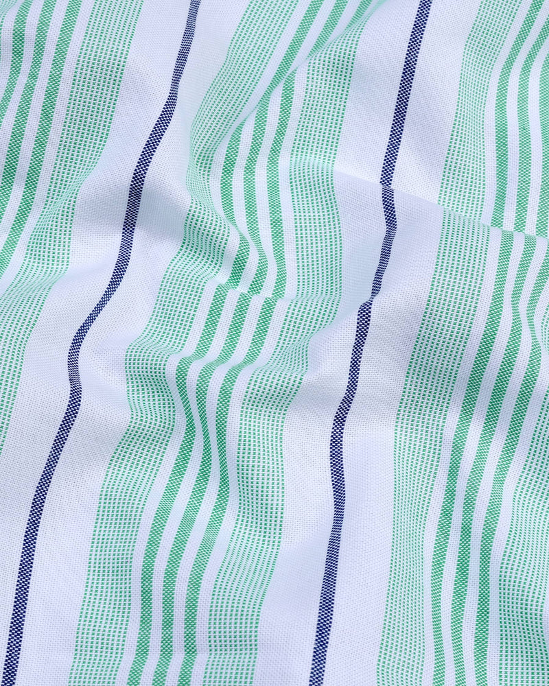 Hybrid Green With White Weft Stripe Oxford Cotton Shirt
