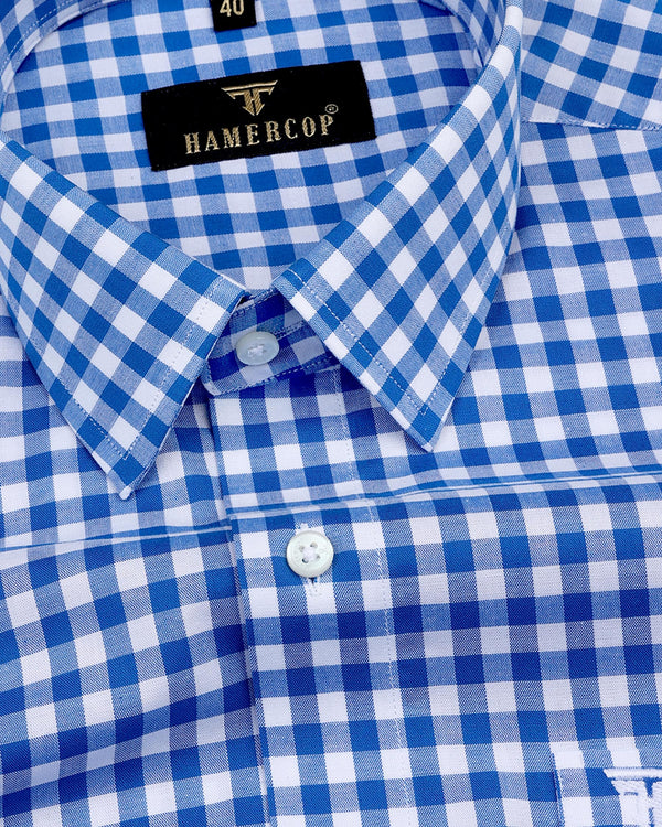 Blue And White Yarn Dyed Check Formal Cotton Shirt