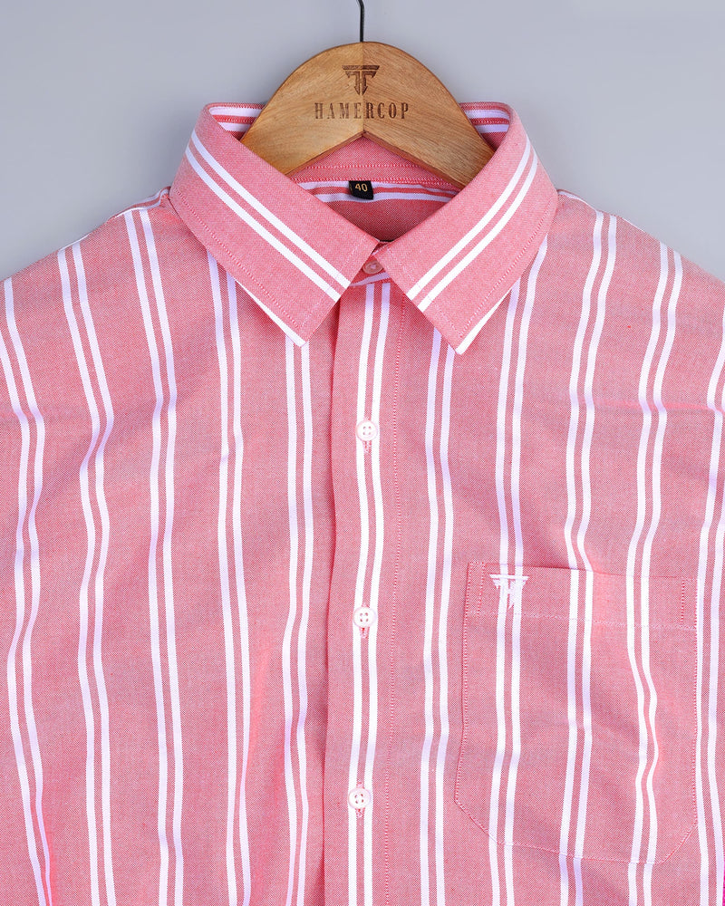 Matic Pink With White Broad Stripe Oxford Cotton Shirt