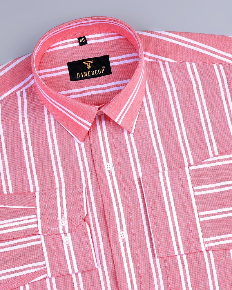 Matic Pink With White Broad Stripe Oxford Cotton Shirt