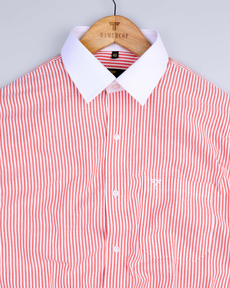 Revival Orange Stripe Seersucker Cotton Designer Shirt