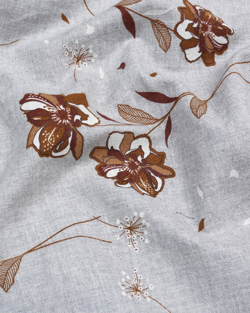 Thermal Gray Brown Flower Printed Plaid Cotton Shirt