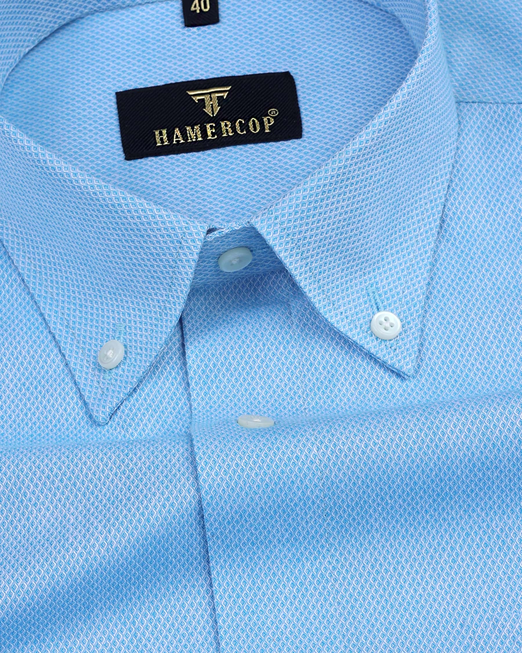 Vision SkyBlue With White Jacquard Dobby Cotton Shirt – Hamercop