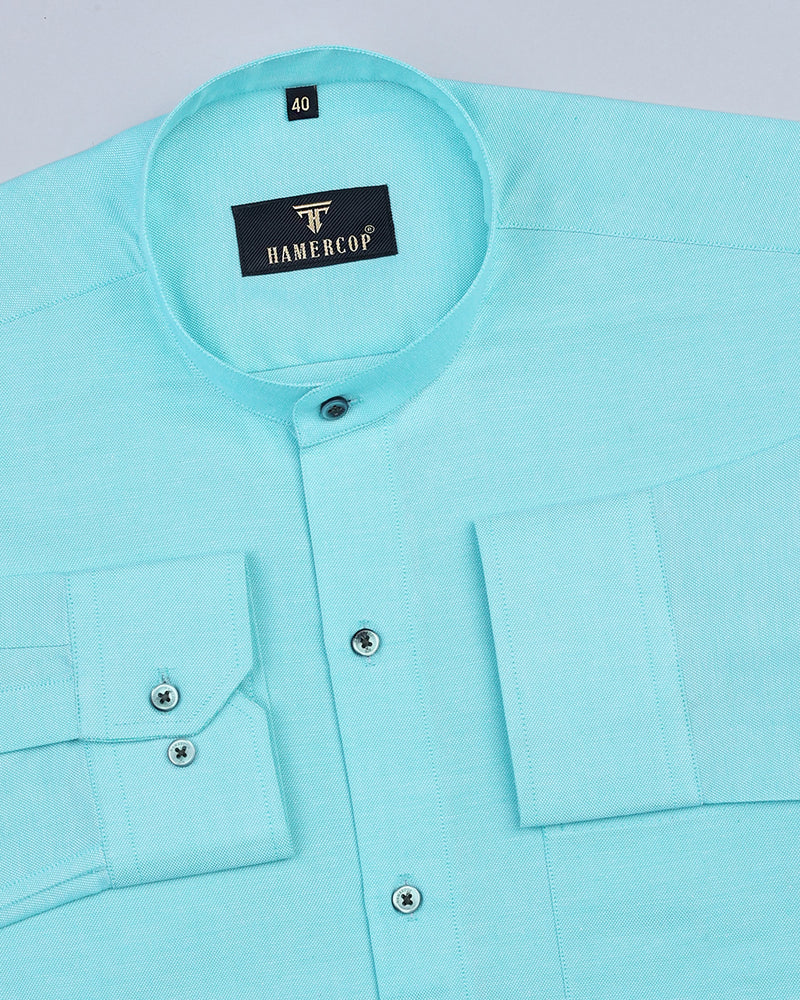 Sea Water Blue Solid Oxford Cotton Shirt