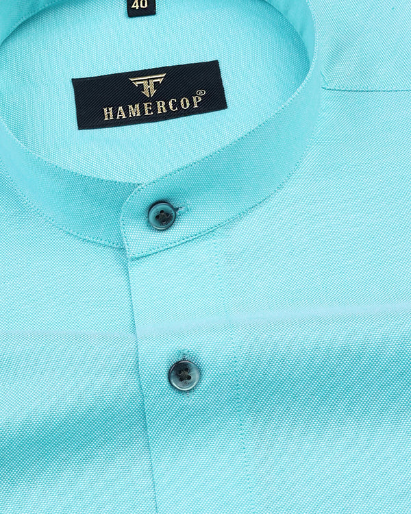 Sea Water Blue Solid Oxford Cotton Shirt