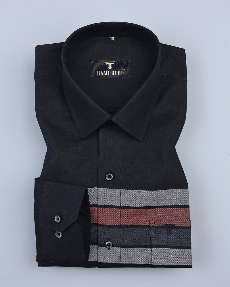 Grease Black Weft Stripe Designer Oxford Cotton Shirt