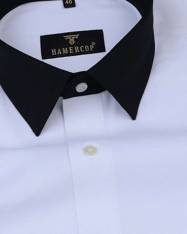 White Dobby Jacquard With Black Cuff Collar Corporate Shirt