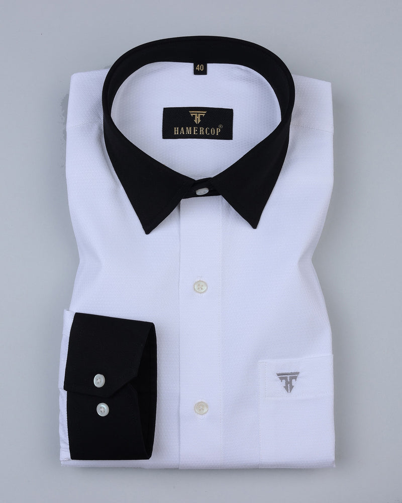 White Dobby Jacquard With Black Cuff Collar Corporate Shirt
