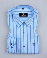 Babyblue With Navy Stripe Printed Cotton Shirt