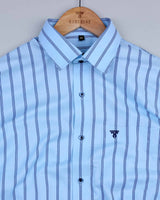 Babyblue With Navy Stripe Printed Cotton Shirt