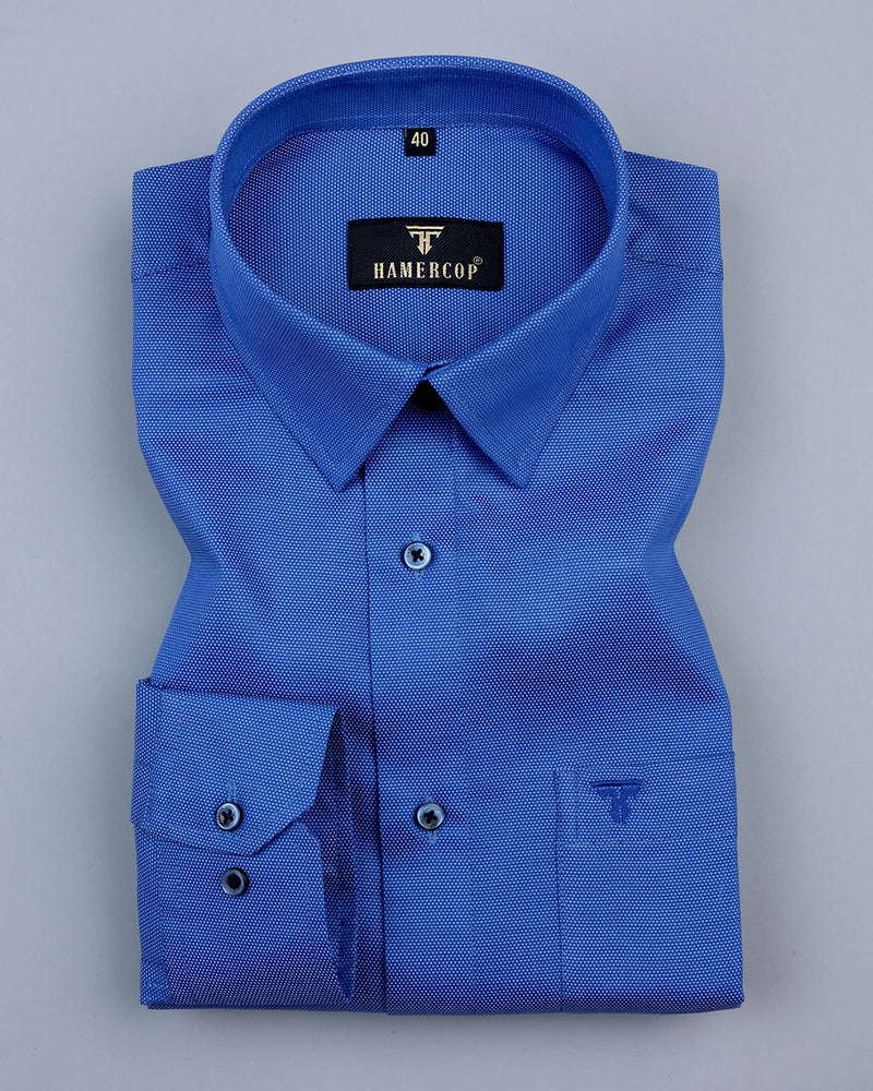 Yale Blue Pin Dot Texture Dobby Cotton Formal Shirt