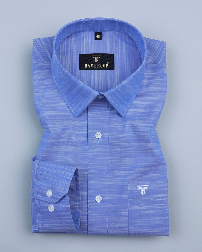 Unicorn Blue Shaded Solid Linen Cotton Formal Shirt