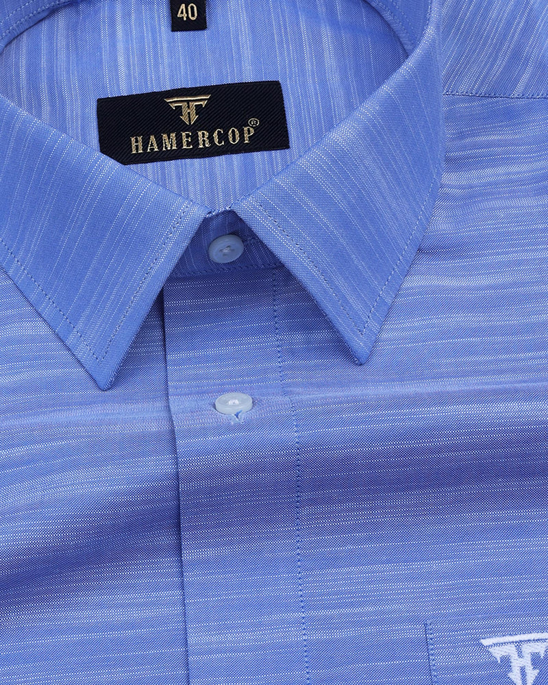 Unicorn Blue Shaded Solid Linen Cotton Formal Shirt