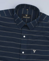 Rhino Blue With White Weft  Stripe Cotton Shirt