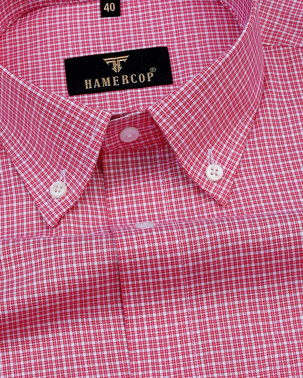 Cranberry Pink Houndstooth Dobby Cotton Shirt