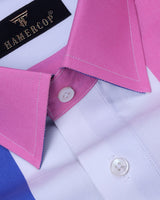 Roselin Pink With Blue And White Broad Stripe Designer Cotton Shirt
