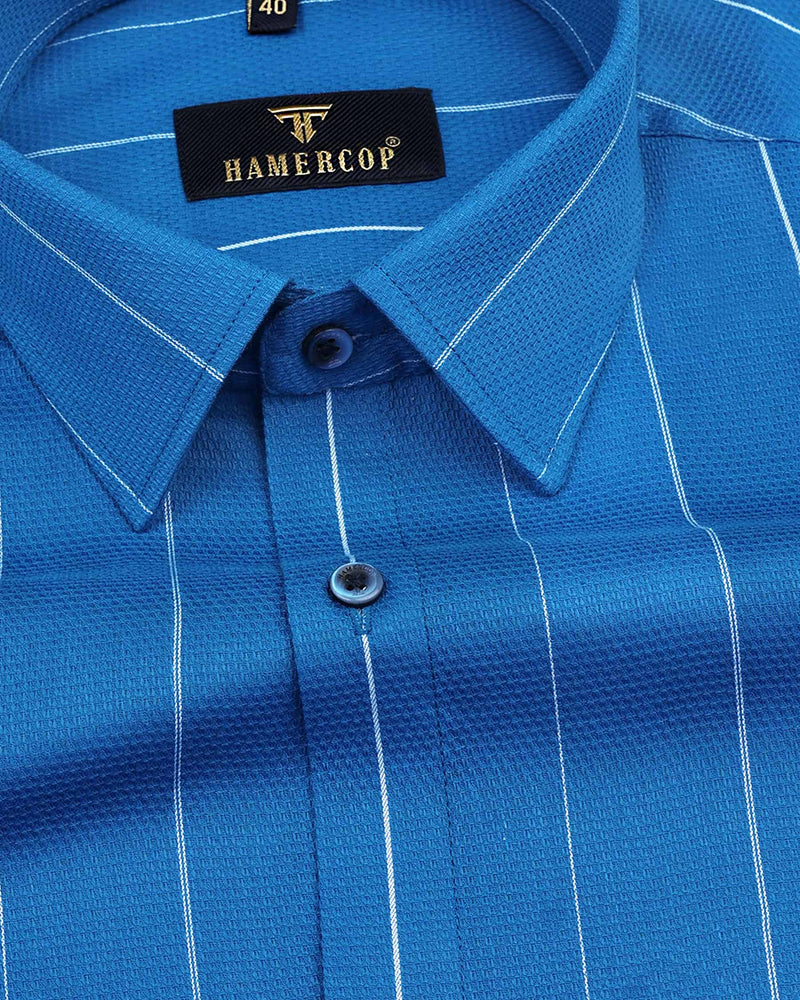 Lynx Blue And White Dobby Stripe Cotton Shirt – Hamercop
