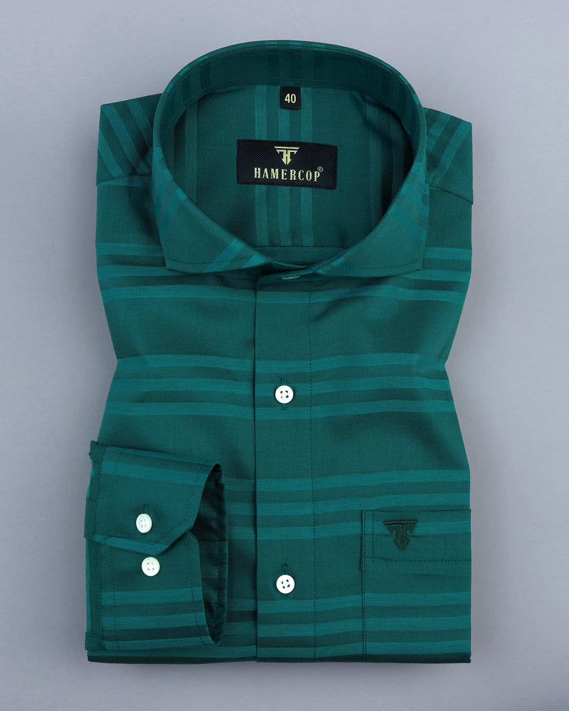 Newton Rama Green Weft Stripe Dobby Cotton Shirt