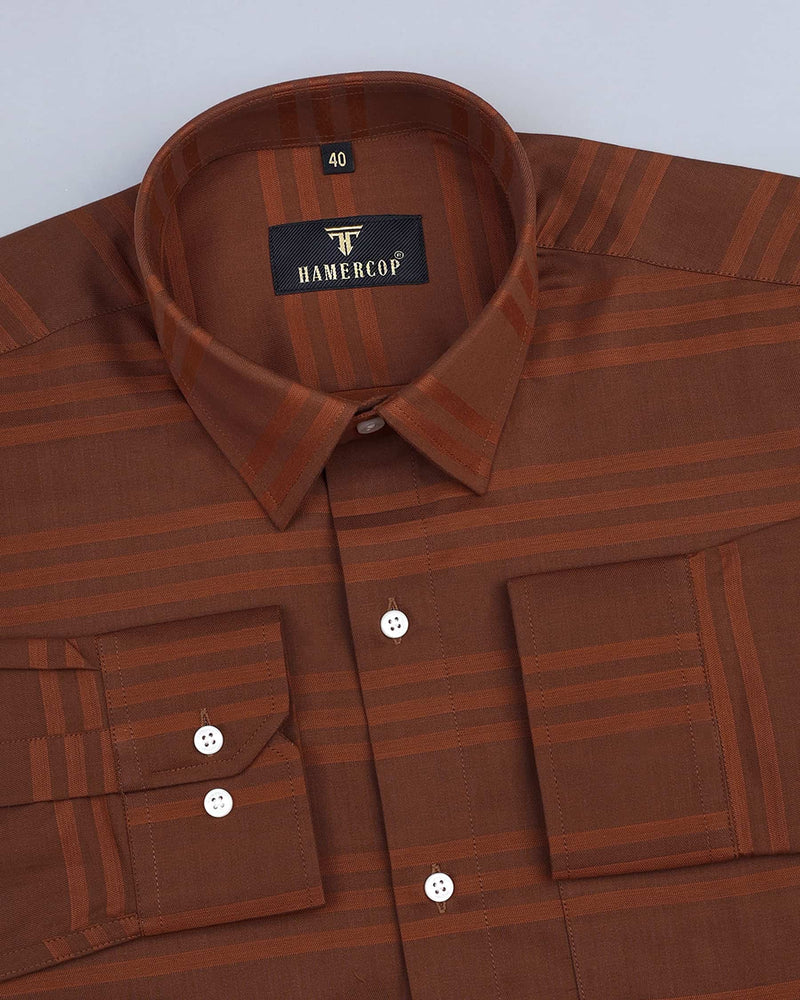 Newton Spice Orange Self Weft Striped Dobby Cotton Shirt