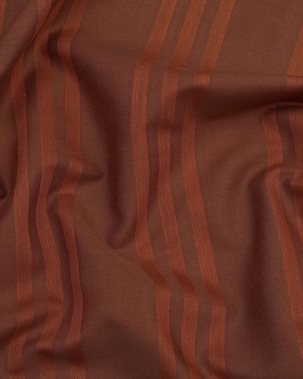 Newton Spice Orange Self Weft Striped Dobby Cotton Shirt