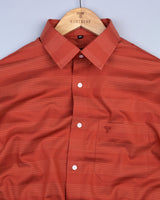 Rust Red Self Weft Striped Dobby Cotton Shirt