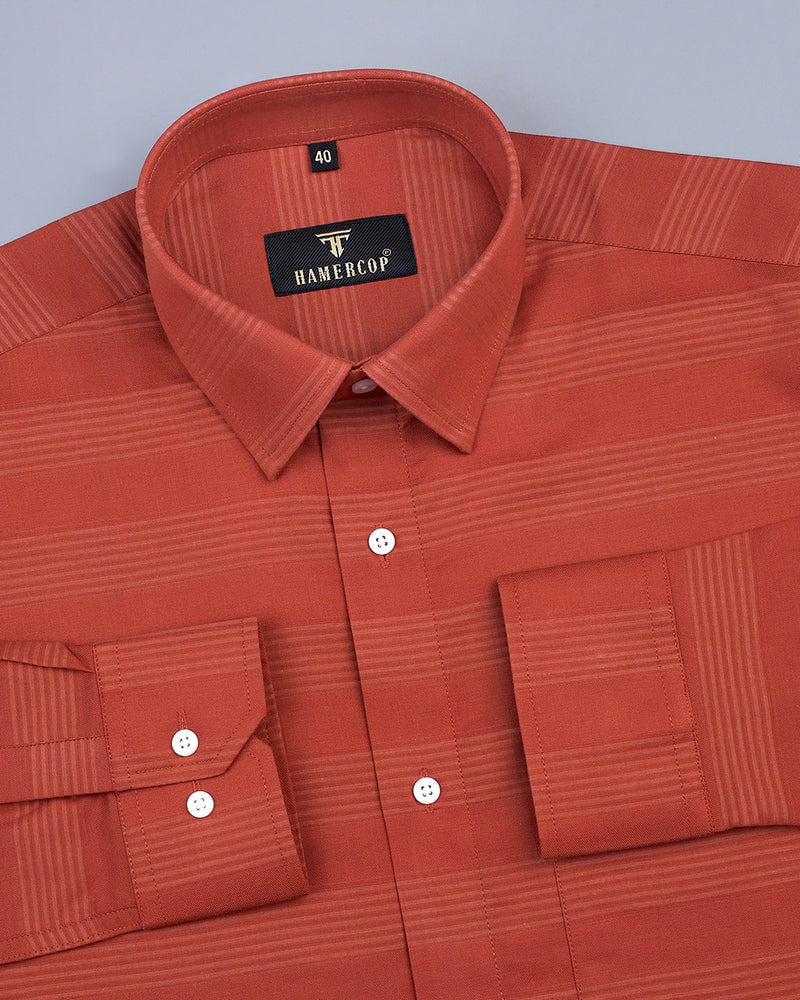 Rust Red Self Weft Striped Dobby Cotton Shirt