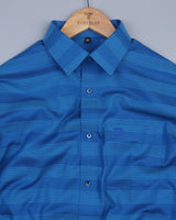 Persian Blue Self Weft Striped Dobby Cotton Shirt