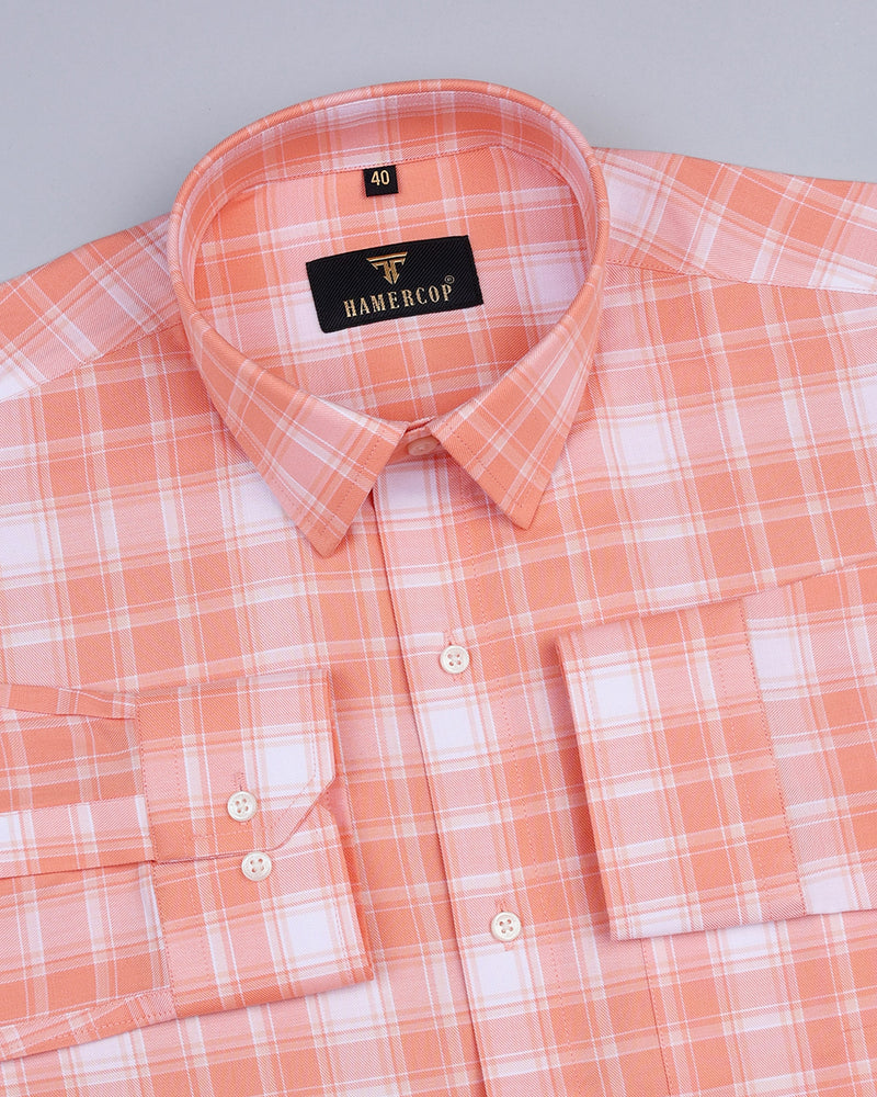 Clover Orange Plaid Flannel Formal Cotton Check Shirt