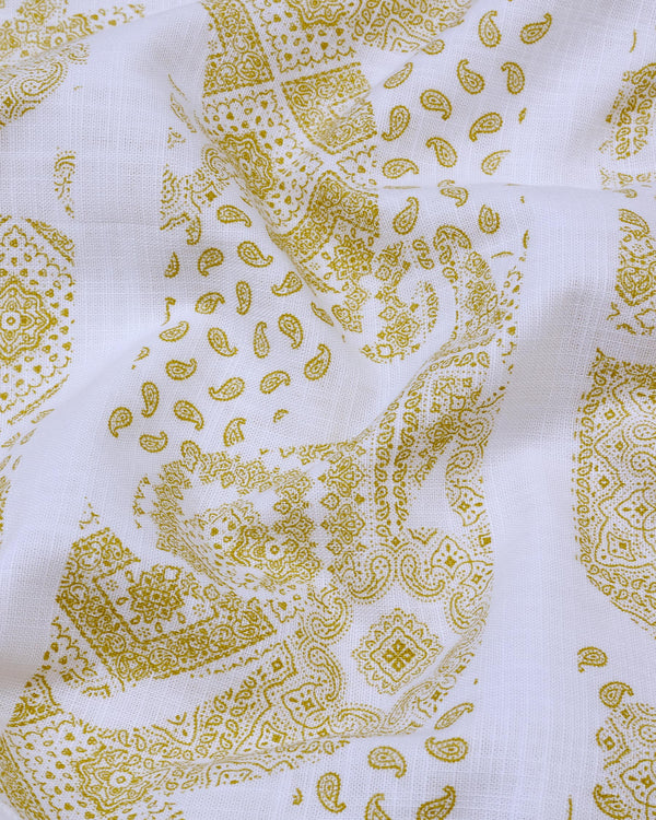 Greek Yellow Heritage Paisley Printed Linen Cotton Shirt