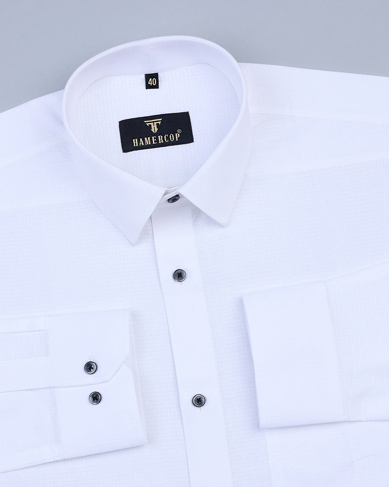 White Self Small Weft Stripe Light Cotton Solid Shirt