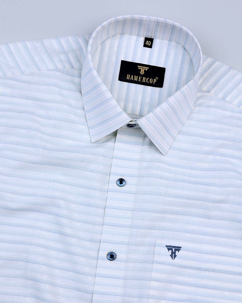 Blink Blue And White Weft Stripe Dobby Cotton Shirt