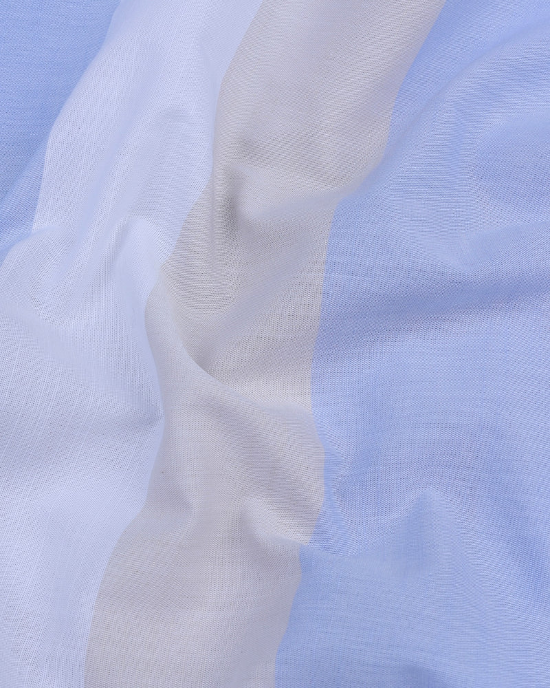 Martin Blue With White Broad Weft Stripe Linen Cotton Shirt