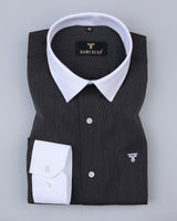 Simsim Black Pin Stripe With White Cuff Collar Cotton Shirt