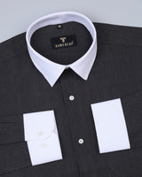 Simsim Black Pin Stripe With White Cuff Collar Cotton Shirt