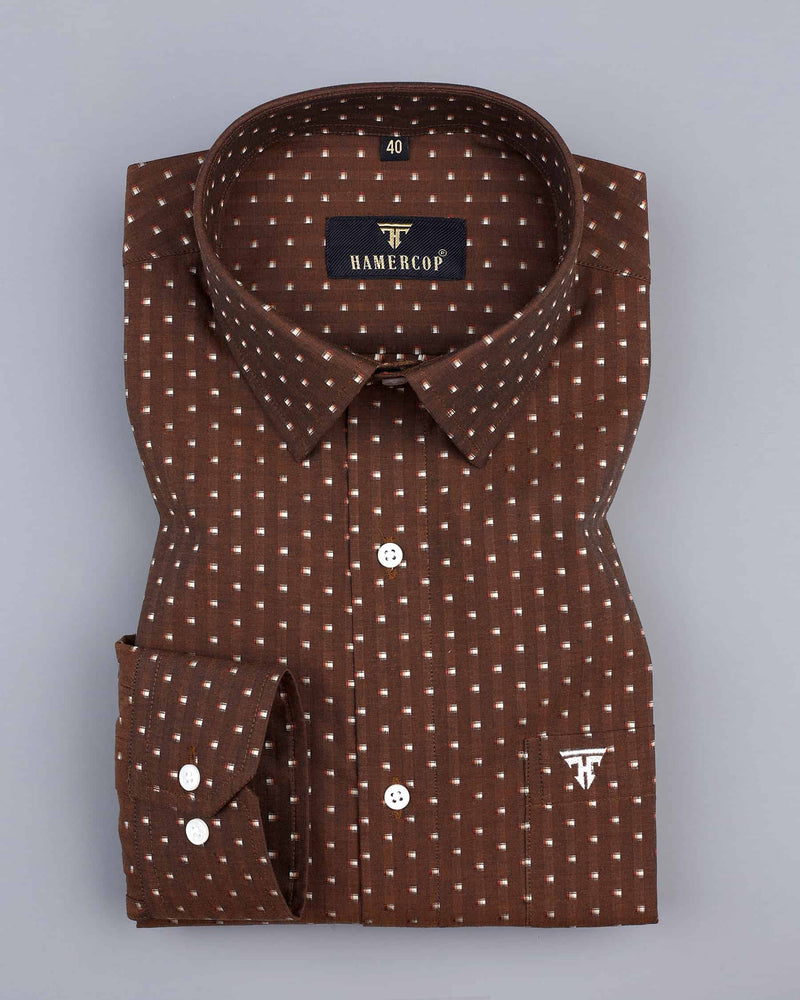 Windsor Brown With White Jacquard Cotton Designer Shirt