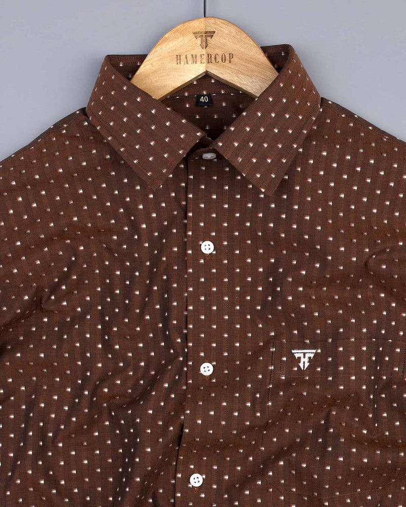 Windsor Brown With White Jacquard Cotton Designer Shirt