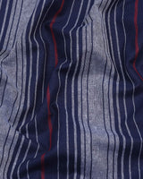 Navyblue With Gray And Red Weft Stripe Oxford Cotton Shirt