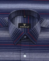 Navyblue With Gray And Red Weft Stripe Oxford Cotton Shirt