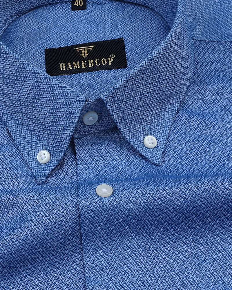 Arial Blue Solid Jacquard Dobby Cotton Formal Shirt