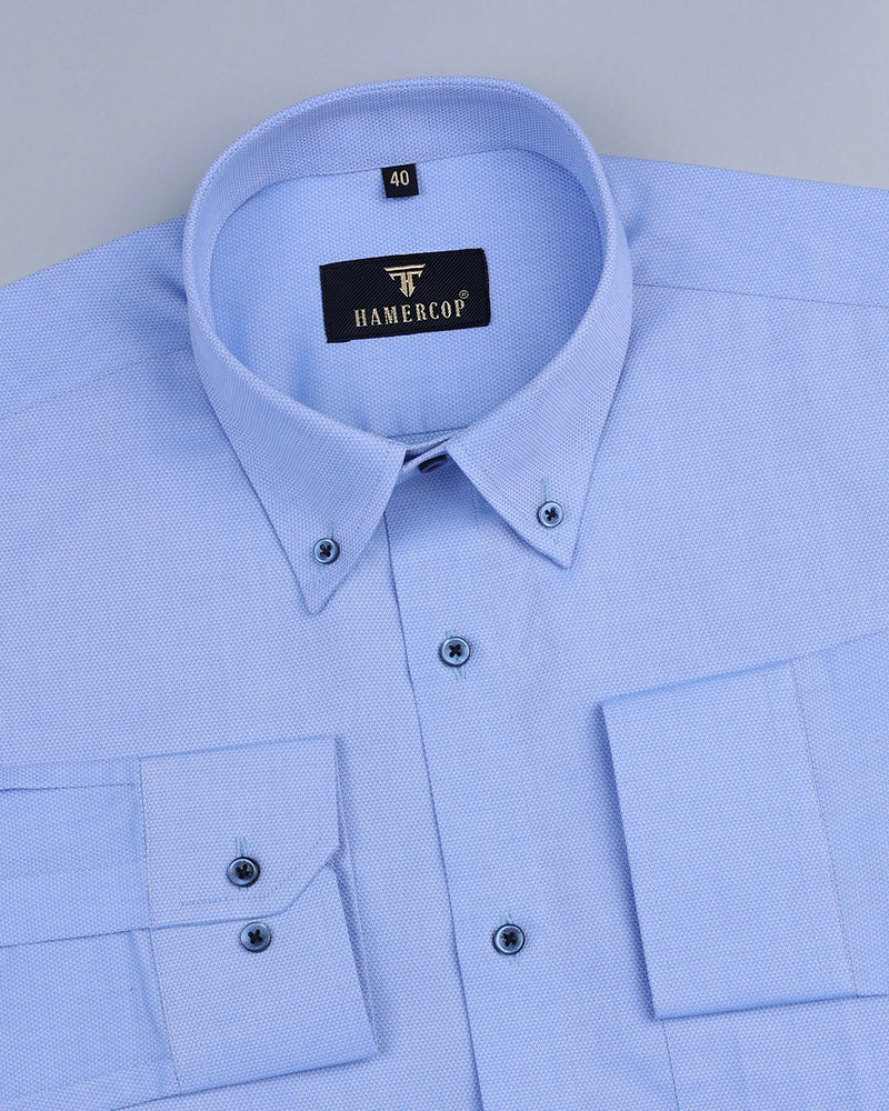 Mist Blue Solid Jacquard Dobby Cotton Formal Shirt