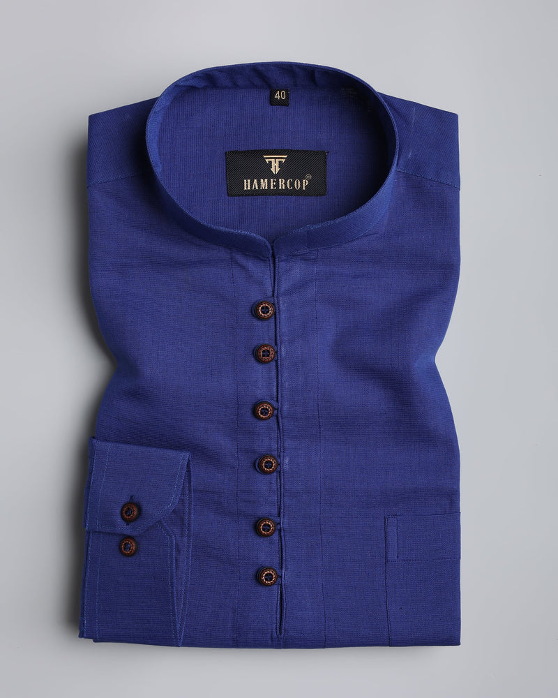 Royal Blue Linen Shirt Style Kurta