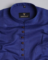 Royal Blue Linen Shirt Style Kurta