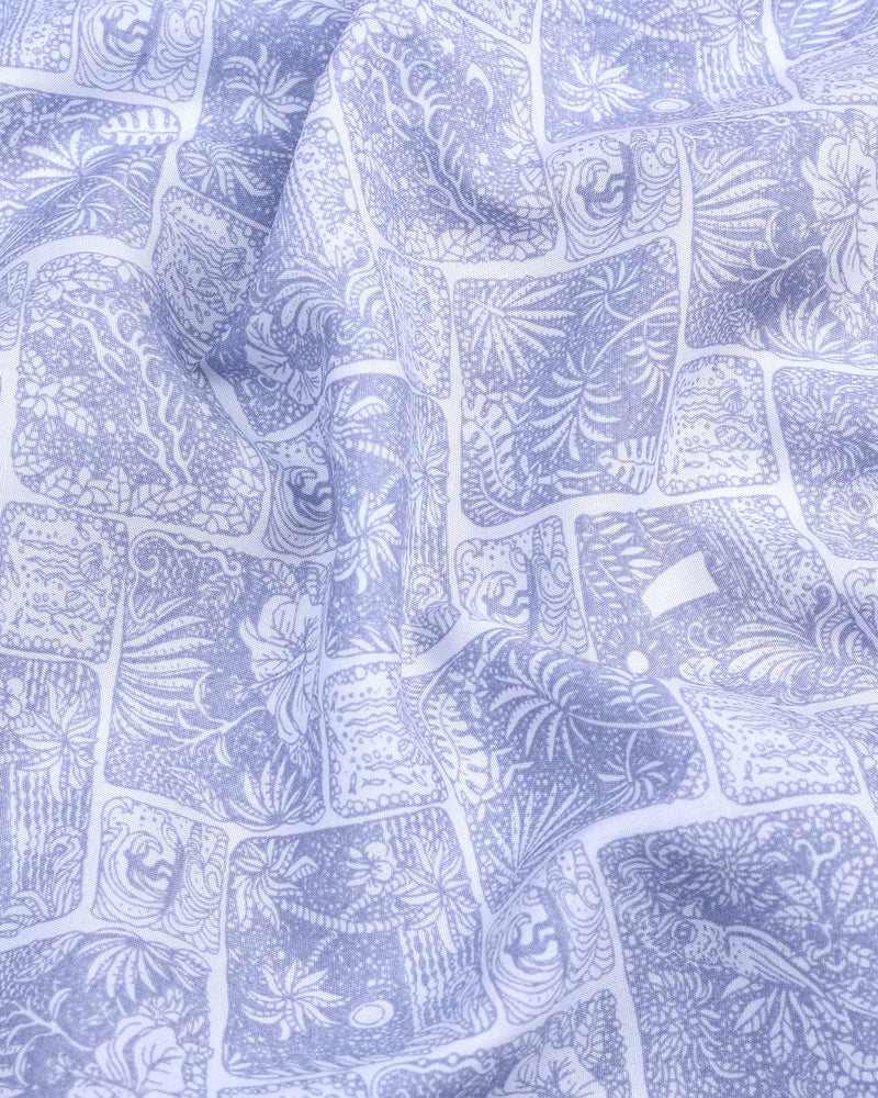 Gray Coconut Flowery Block Art Printed  Cotton Shirt
