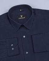 Oyster NavyBlue Classic Amsler Linen Solid Shirt
