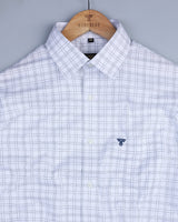 Hosten White With Blue Checked Dobby Cotton Formal Shirt