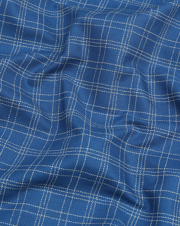 Hosten Blue With Cream Checked Dobby Cotton Formal Shirt